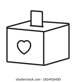 donation box with heart icon over white background, line style, vector illustration
