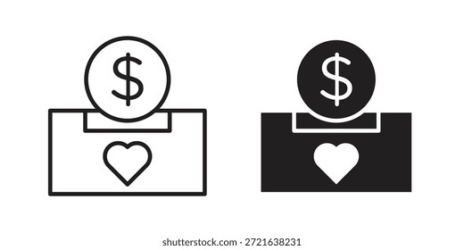 Icono de la caja de donación en línea delgada, estilo de trazo para Sitio web y App