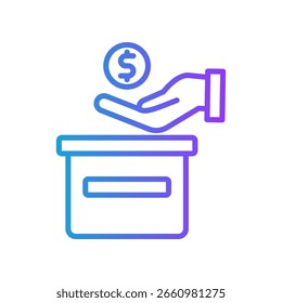 Ilustración vectorial de degradado de línea de icono de caja de donación