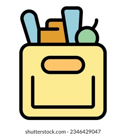 Vector de contorno de icono de caja de donación. Acto de caridad. Dona el plano de color de la comunidad