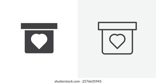 Donation Box icon set in black flat solid and outlined style.