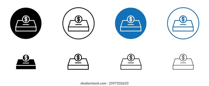 Donation Box icon set in black and blue colors on white background