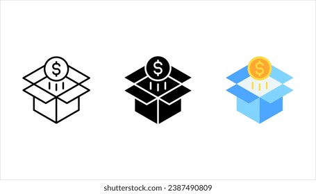 Symbol im Spenderfeld eingestellt. Geldbox, Concept-Icon-Design in schwarz-einfarbigem Design, Vektorgrafik auf weißem Hintergrund