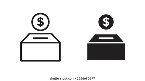 Donation box icon set in Thin line black color.