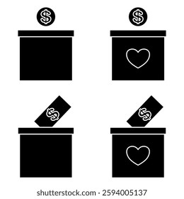 Donation Box Icon Set. Donation Box Vector Icon in line style design. Donation Box Symbol. Vector illustration.