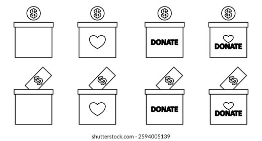 Donation Box Icon Set. Donation Box Vector Icon in line style design. Donation Box Symbol. Vector illustration.