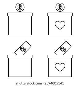 Donation Box Icon Set. Donation Box Vector Icon in line style design. Donation Box Symbol. Vector illustration.