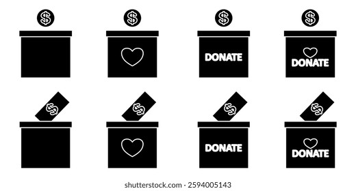 Donation Box Icon Set. Donation Box Vector Icon in line style design. Donation Box Symbol. Vector illustration.