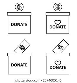 Donation Box Icon Set. Donation Box Vector Icon in line style design. Donation Box Symbol. Vector illustration.