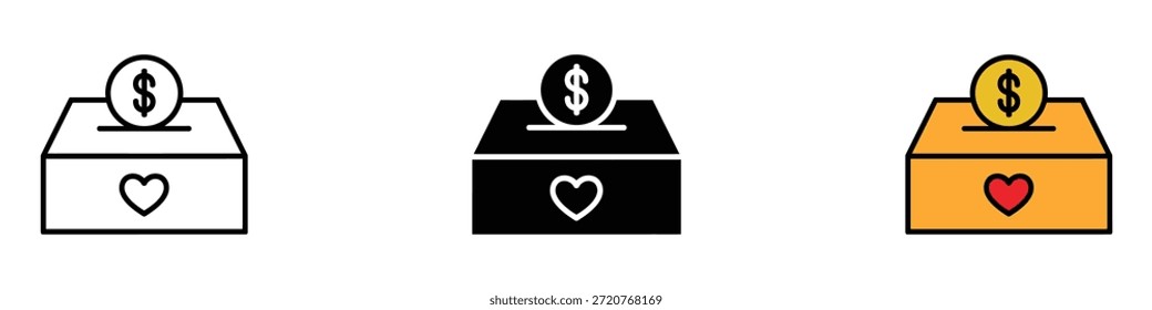 Vector de icono de caja de donación. símbolo de caridad, recaudación de fondos y Asistencia financiera. Ilustración vectorial.