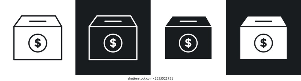 Donation box icon vector collection in black and white.