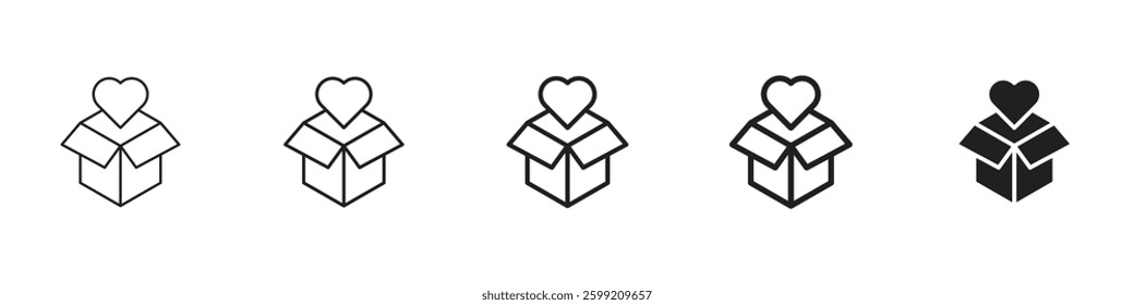 Donation Box icons in black outline, solid and colored style