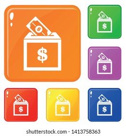 Donation box icons set collection vector 6 color isolated on white background