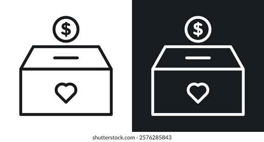 Donation box icons in thin black and white stroke liner style