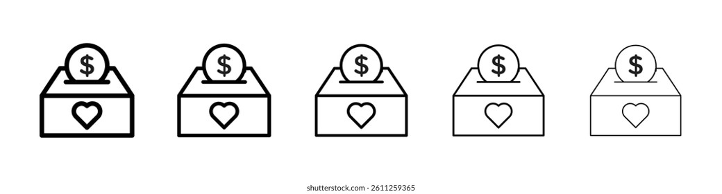 Donation box icons vector set in different stroke line style