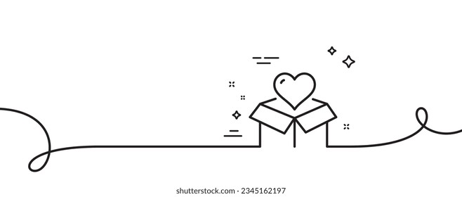 Donation box line icon. Continuous one line with curl. Fundraising sign. Charity symbol. Donation single outline ribbon. Loop curve pattern. Vector