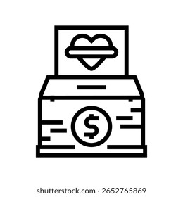 caixa de doação ícone da linha vetor. símbolo da caixa de doação. isolado contorno símbolo ilustração preta