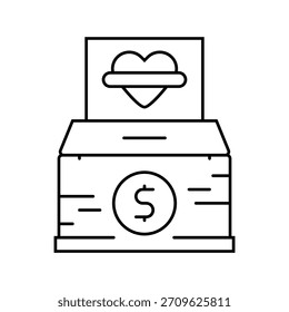 caixa de doação ícone da linha vetor. símbolo da caixa de doação. isolado contorno símbolo ilustração preta