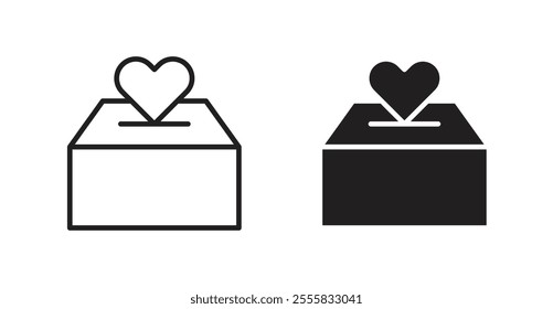 Donation box outlined and solid icon vector collection.