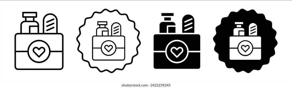 Donation box set in black and white color. Donation box simple flat icon vector