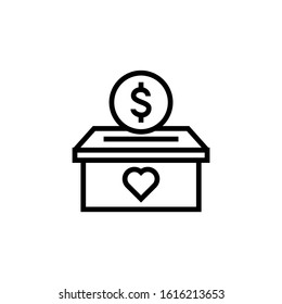 Donation box vector icon in outline style icon, isolated on white background