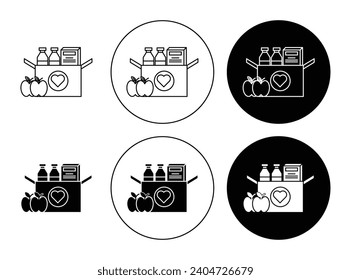 Donation box vector icon set. Donate grocery food box vector sign. Bank charity grocery box vector icon in suitable for apps and websites UI designs.