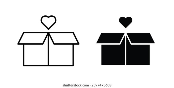 Donation Box vector icon set black filled and outlined style.