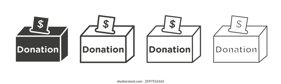 Donation Box vector icon set in black and white color.