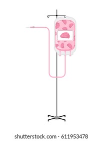 Donation of brain bag on Drip stand. Transfusion of intellect. Education illustration