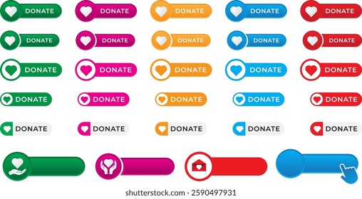 donation button template with heart, giving with hand, keep safe and heart in letter cover, with button click hand abstract editable template for web, banners, events