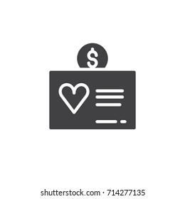 Donation card icon vector, filled flat sign, solid pictogram isolated on white. Charity symbol, logo illustration