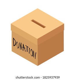 Donation and charity concept. Box for donation. Isometric view. Vector
