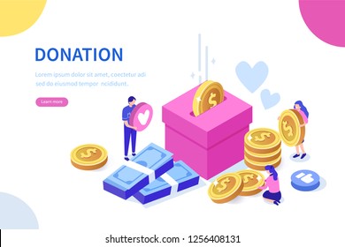 Donation and charity concept. Can use for web banner, infographics, hero images. Flat isometric vector illustration isolated on white background.