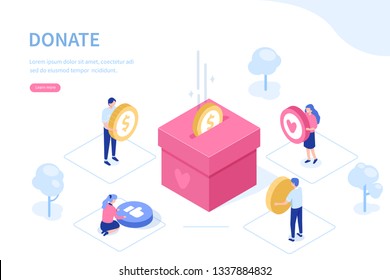 Donation and charity concept. Can use for web banner, infographics, hero images. Flat isometric vector illustration isolated on white background.