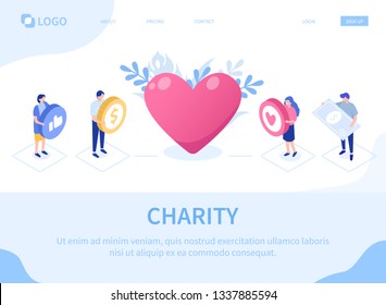 Donation and charity concept. Can use for web banner, infographics, hero images. Flat isometric vector illustration isolated on white background.