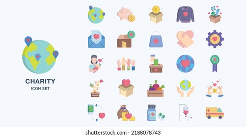 Donation and Charity flat icon set