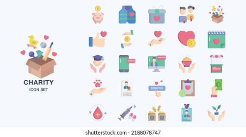 Donation and Charity flat icon set