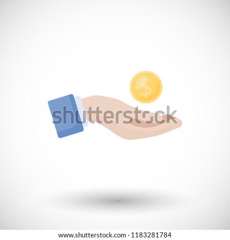 Donation and charity flat vector icon, flat design of hand giving a coin - loan, generosity, help or fundraising icon with round shadow isolated on the white background, vector illustration