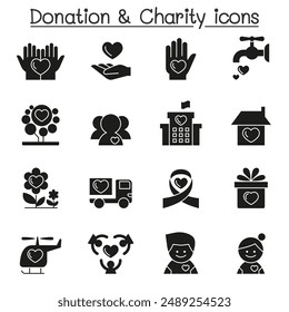 Donation  Charity icon set in glyph style