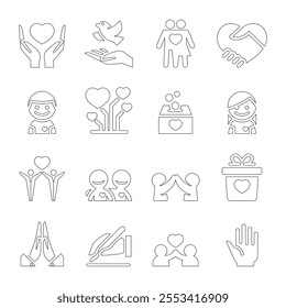 Donation  Charity icon set in thin line style
