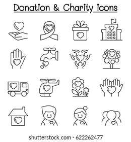 Donation & Charity icon set in thin line style