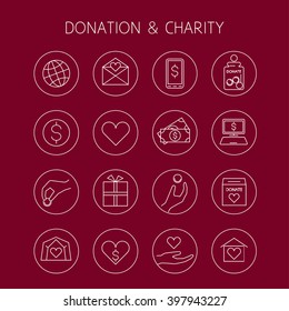 Donation and charity vector linear icons