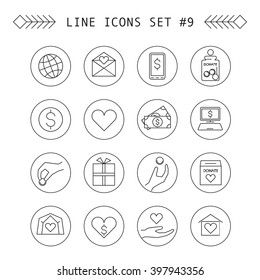 Donation and charity vector linear icons