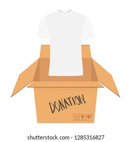 Donation Concept. Donate Box full of Clothes