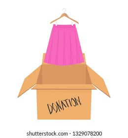 Donation Concept. Donate Box full of Clothes