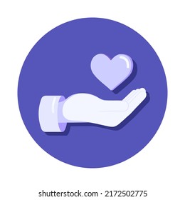 Donation concept flat illustration with hands holding heart.
Help, support, volunteer concept. Flat vector illustration design for printing greeting cards, banners, posters, flyer and advertising. 
