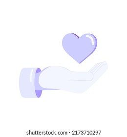 Donation concept flat illustration with hands holding heart. Help, support, volunteer concept. Flat vector illustration design for printing greeting cards, banners, posters, flyer and advertising.