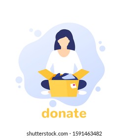 donation concept, girl and box, vector