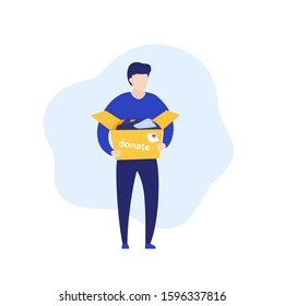 donation concept, man with box, vector