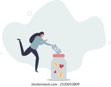 donation concept.Character putting money in jar.flat design with people.